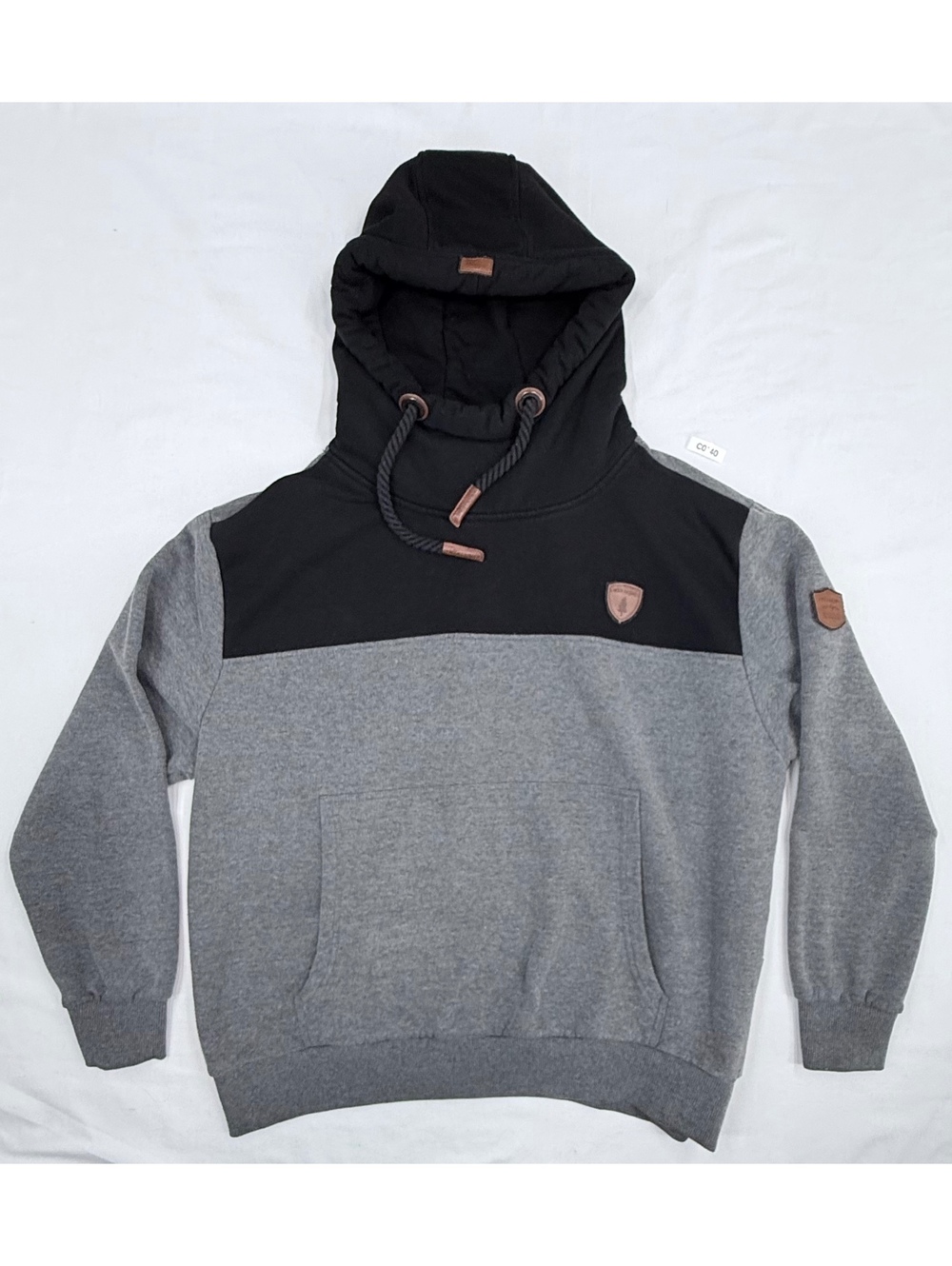 WANAKOME Men's Two-Tone Gray and Black Hoodie with Leather Accents, Size XL